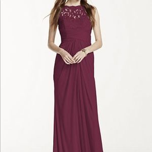 Sleeveless Long Mesh Dress with Corded Lace | Wine